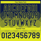 Custom Navy Neon Yellow 3D Pattern Design Gradient Square Shapes Performance T-Shirt