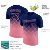Custom Navy Medium Pink 3D Pattern Design Gradient Square Shapes Performance T-Shirt