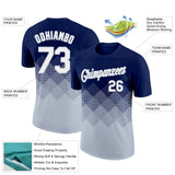 Custom Navy White-Silver 3D Pattern Design Gradient Square Shapes Performance T-Shirt