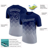 Custom Navy Gray 3D Pattern Design Gradient Square Shapes Performance T-Shirt