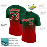Custom Green Red-White 3D Pattern Design Gradient Square Shapes Performance T-Shirt