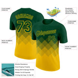 Custom Green Yellow 3D Pattern Design Gradient Square Shapes Performance T-Shirt