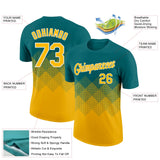Custom Teal Gold-White 3D Pattern Design Gradient Square Shapes Performance T-Shirt