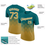 Custom Teal Old Gold-White 3D Pattern Design Gradient Square Shapes Performance T-Shirt