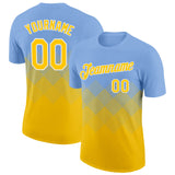 Custom Light Blue Yellow-White 3D Pattern Design Gradient Square Shapes Performance T-Shirt