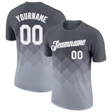 Custom Steel Gray White-Gray 3D Pattern Design Gradient Square Shapes Performance T-Shirt