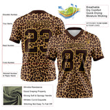 Custom Brown Old Gold 3D Pattern Leopard Print Mesh Authentic Football Jersey
