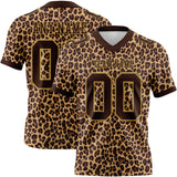 Custom Brown Old Gold 3D Pattern Leopard Print Mesh Authentic Football Jersey
