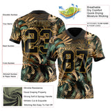 Custom Black Old Gold 3D Pattern Tropical Hawaii Jungle Leaves Mesh Authentic Football Jersey