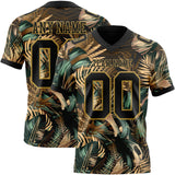 Custom Black Old Gold 3D Pattern Tropical Hawaii Jungle Leaves Mesh Authentic Football Jersey