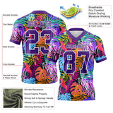 Custom Black Purple-White 3D Pattern Tropical Hawaii Jungle Leaves Mesh Authentic Football Jersey