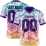 Custom White Purple-Black 3D Pattern Tropical Hawaii Jungle Leaves Mesh Authentic Football Jersey