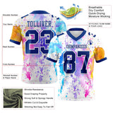 Custom White Royal 3D Pattern Watercolor Splash Mesh Authentic Football Jersey