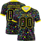 Custom Graffiti Pattern Black-Light Yellow 3D Pattern Splash Mesh Authentic Football Jersey