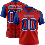 Custom Red Royal-White 3D Pattern Spider Web Mesh Authentic Football Jersey