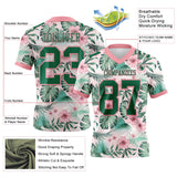 Custom Medium Pink Kelly Green 3D Pattern Hawaii Palm Leaves And Flowers Mesh Authentic Football Jersey