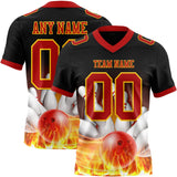 Custom Black Red-Yellow 3D Pattern Flame Bowling Mesh Authentic Football Jersey