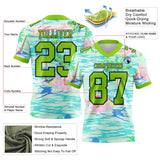 Custom Lakes Blue Neon Green-Navy 3D Pattern Beach Hawaii Palm Trees And Flamingo Mesh Authentic Football Jersey