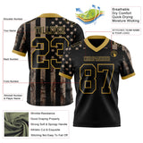 Custom Black Old Gold 3D Pattern American Flag Mesh Authentic Football Jersey