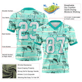 Custom Aqua White 3D Pattern Hawaii Palm Trees Mesh Authentic Football Jersey