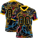 Custom Black Yellow 3D Pattern Bowling Mesh Authentic Football Jersey