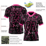 Custom Black Pink 3D Pattern Pink Ribbon Breast Cancer Awareness Month Women Health Care Support Mesh Authentic Football Jersey