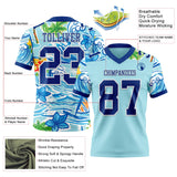 Custom Ice Blue Royal-White 3D Pattern Beach Hawaii Palm Trees And Flowers Mesh Authentic Football Jersey