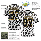Custom White Black-Old Gold 3D Pattern Leopard Print Mesh Authentic Football Jersey