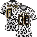Custom White Black-Old Gold 3D Pattern Leopard Print Mesh Authentic Football Jersey