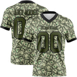 Custom Green Olive-Black 3D Pattern Dollar Mesh Authentic Football Jersey