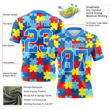 Custom Powder Blue White 3D Pattern Autism Awareness Puzzle Pieces Mesh Authentic Football Jersey