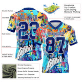 Custom Graffiti Pattern Royal-White 3D Pattern Mesh Authentic Football Jersey