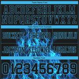 Custom Black Sky Blue 3D Pattern Flame Mesh Authentic Football Jersey