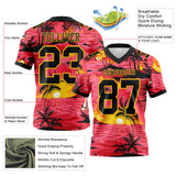 Custom Red Black-Yellow 3D Pattern Sun Beach Hawaii Palm Trees Mesh Authentic Football Jersey