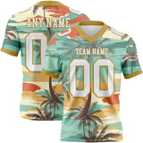 Custom Aqua White-Old Gold 3D Pattern Tropical Hawaii Palm Trees Mesh Authentic Football Jersey