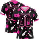 Custom Black Pink 3D Pattern Bowling Mesh Authentic Football Jersey