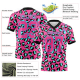 Custom Pink Sky Blue-Black 3D Pattern Leopard Print Mesh Authentic Football Jersey