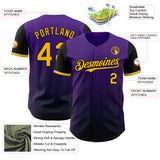 Custom Purple Gold-Black 3D Pattern Design Gradient Geometric Shape Authentic Baseball Jersey