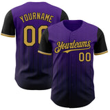 Custom Purple Old Gold-Black 3D Pattern Design Gradient Geometric Shape Authentic Baseball Jersey