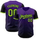 Custom Purple Neon Green-Black 3D Pattern Design Gradient Geometric Shape Authentic Baseball Jersey