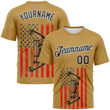 Custom Old Gold Black Fire Red-White 3D Pattern Design Arrow Archery Bow Target American Flag Performance T-Shirt