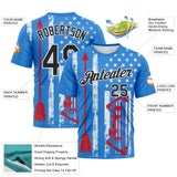 Custom Powder Blue Black Fire Red-White 3D Pattern Design Arrow Archery Bow Target American Flag Performance T-Shirt