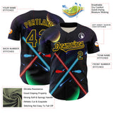 Custom Black Yellow 3D Pattern Design Outer Space Light Swords Authentic Baseball Jersey