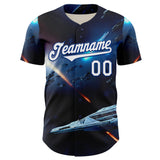 Custom Blue White-Royal 3D Pattern Design Outer Space Starships Authentic Baseball Jersey