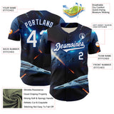Custom Blue White-Royal 3D Pattern Design Outer Space Starships Authentic Baseball Jersey