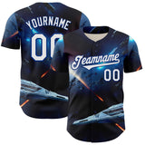 Custom Blue White-Royal 3D Pattern Design Outer Space Starships Authentic Baseball Jersey