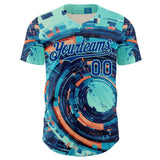 Custom Blue Royal-Ice Blue 3D Pattern Design Outer Space Authentic Baseball Jersey