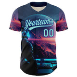 Custom Blue Ice Blue-Royal 3D Pattern Design Outer Space Starships Authentic Baseball Jersey