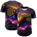 Custom Black Gold 3D Pattern Design Outer Space Solar Authentic Baseball Jersey