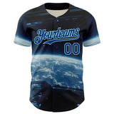 Custom Black Royal-Ice Blue 3D Pattern Design Outer Space Starships Authentic Baseball Jersey